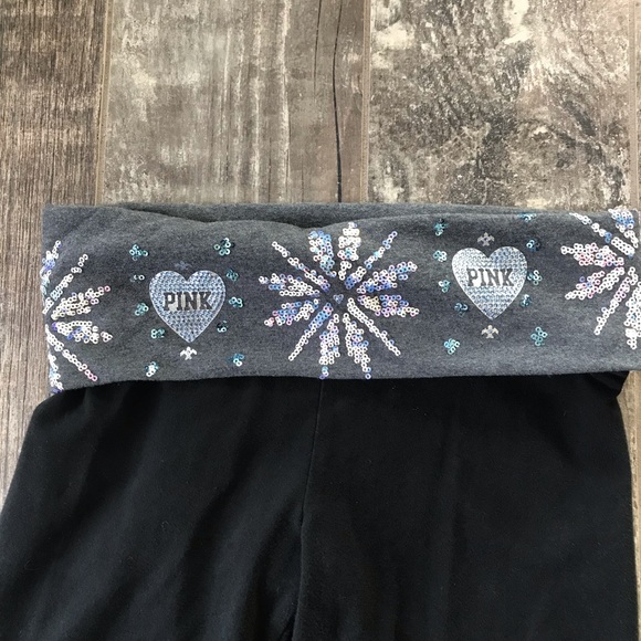 Pink Victoria’s Secret Fold Over Yoga Pants Sequin - Picture 2 of 4